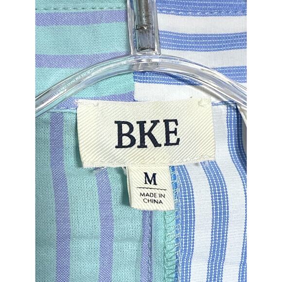 BKE Boyfriend Button Shirt Colorblock Coastal Blue Green Striped Womens M Tag - Picture 4 of 12